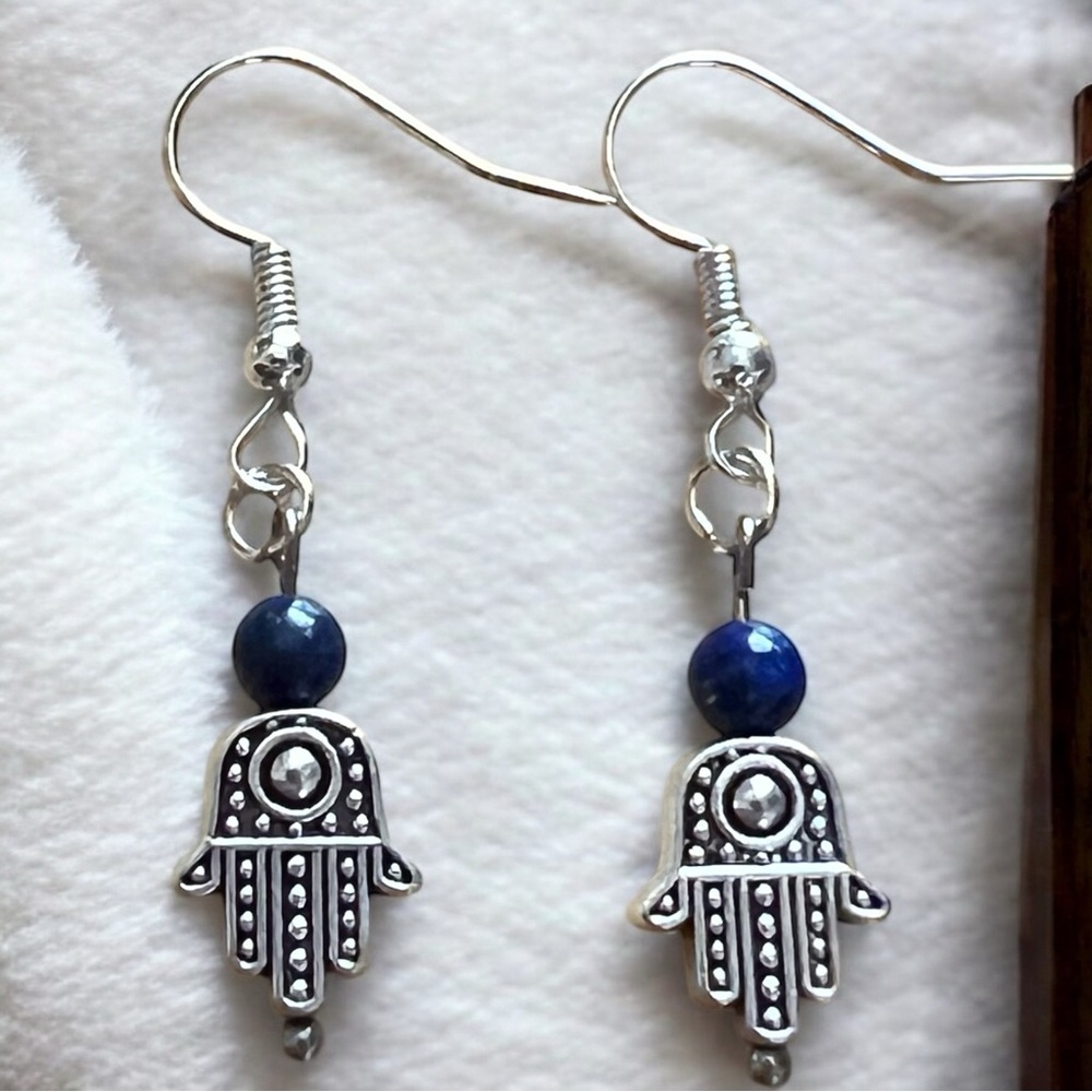 New Hamsa with Lapis Lazuli Dainty Hook Earrings